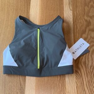 NWT Athleta Colorblock Zip Front Bikini Top, Small
